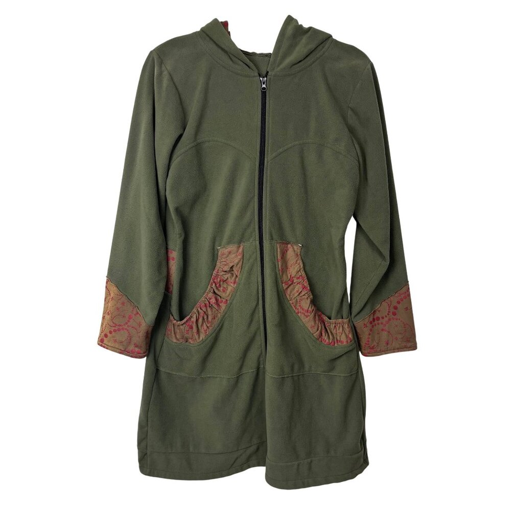 Jayli L Long Fleece Full Zip Jacket Hoodie Hooded Sweater Boho Hippie Artsy Funk